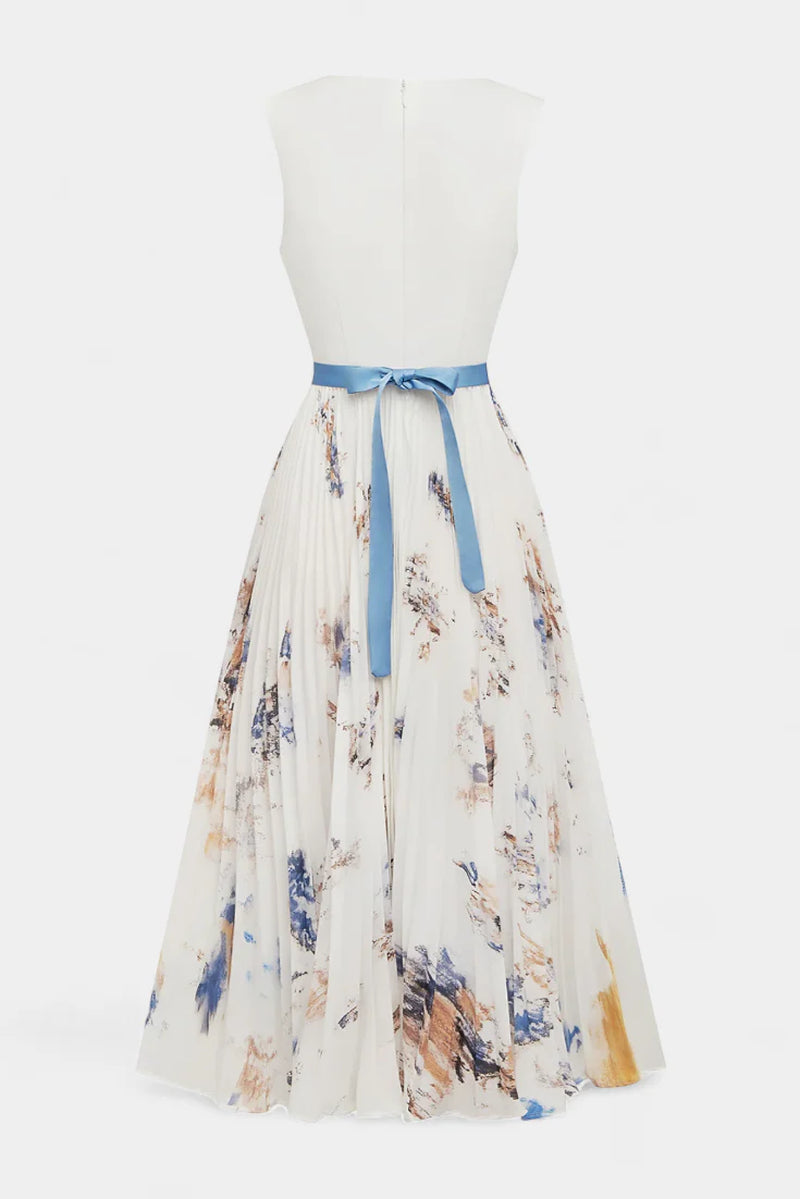 Brisa floral chiffon midi dress - front view | Vireza Boutique