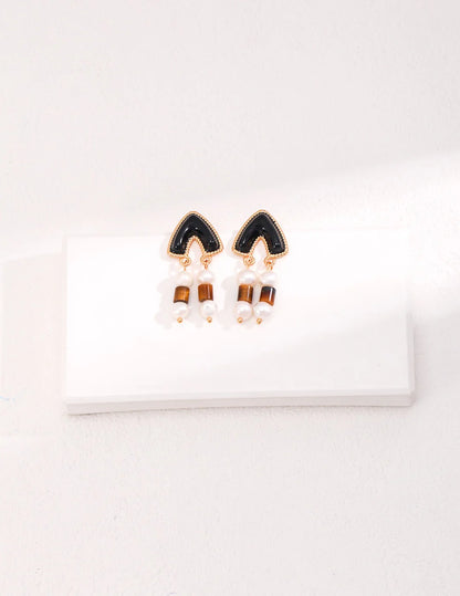 Tiger's Eye Pendant Earrings with Pearl | Elegant Jewelry