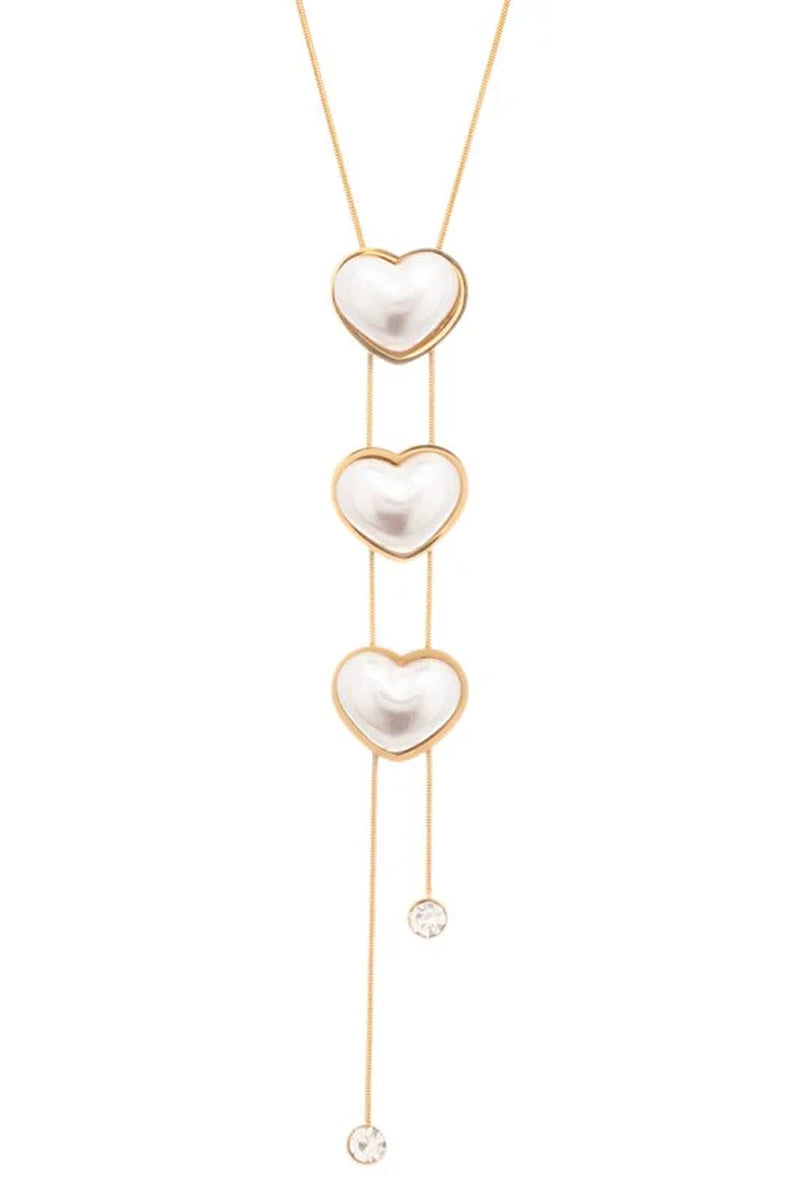Triple Heart Pendant Necklace with Pearl | Elegant Jewelry