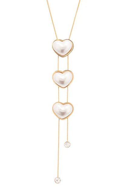 Triple Heart Pendant Necklace with Pearl | Elegant Jewelry