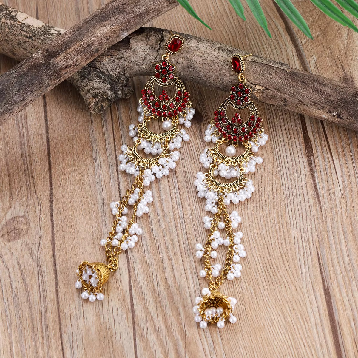 Vintage Ethnic Gold Color Statement Jewelry Earring Women Geometric Crystal Pearl Tassel Long Earrings Party Jewellery Brincos