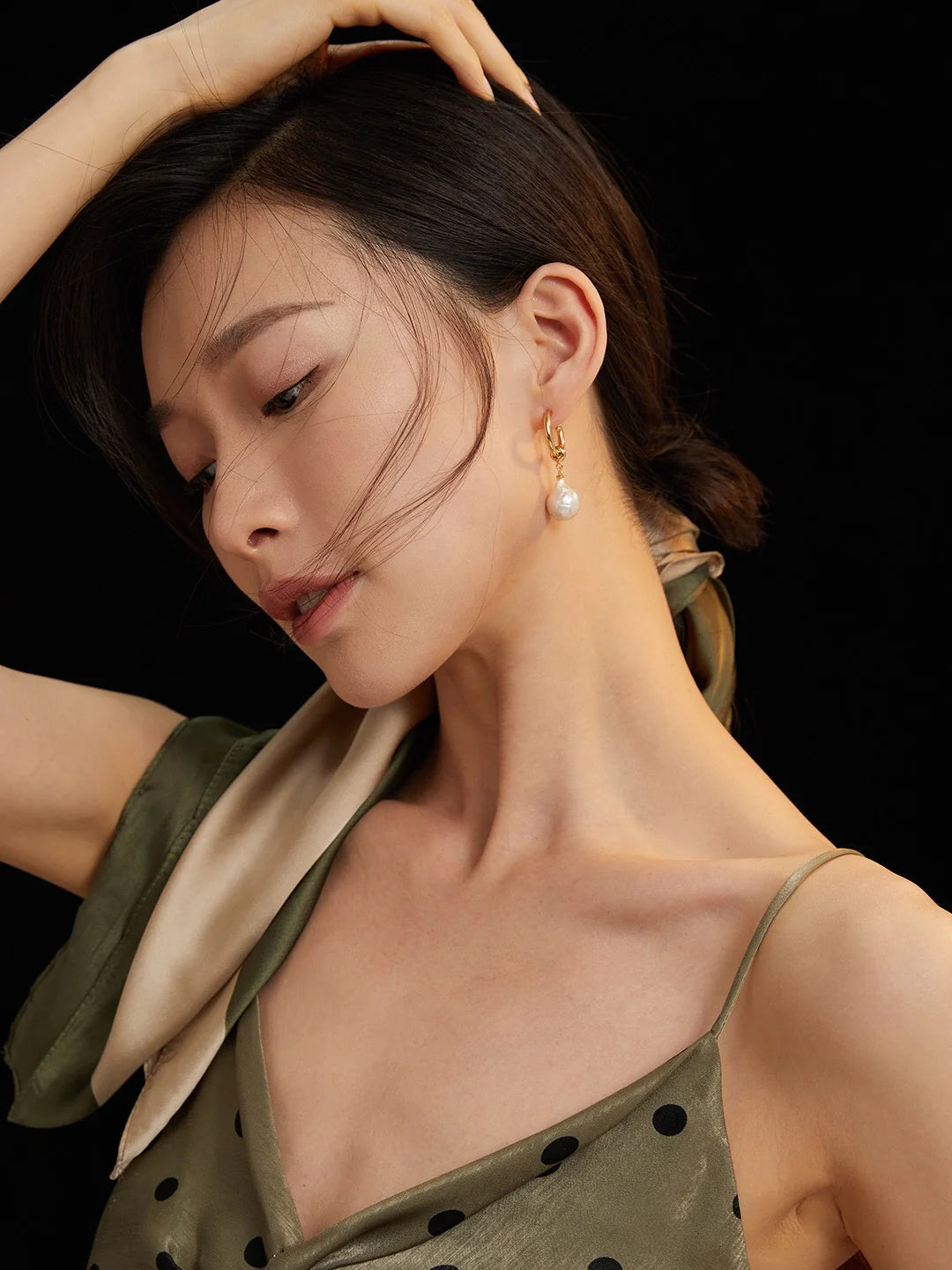 Large Hoop Earrings with Pearl Pendant | Elegant Jewelry