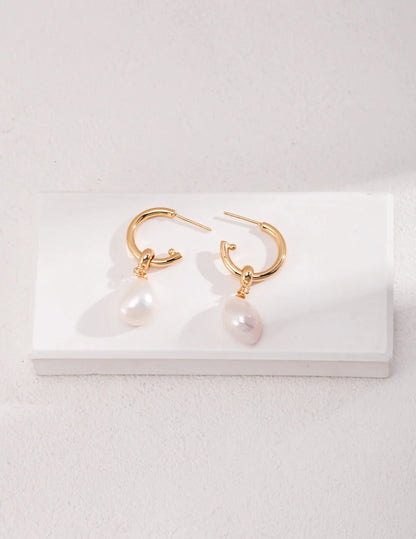 Large Hoop Earrings with Pearl Pendant | Elegant Jewelry