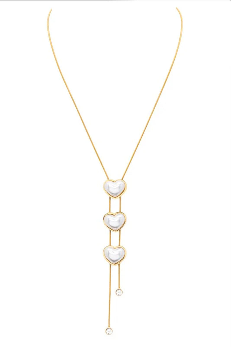 Triple Heart Pendant Necklace with Pearl | Elegant Jewelry