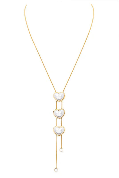Triple Heart Pendant Necklace with Pearl | Elegant Jewelry