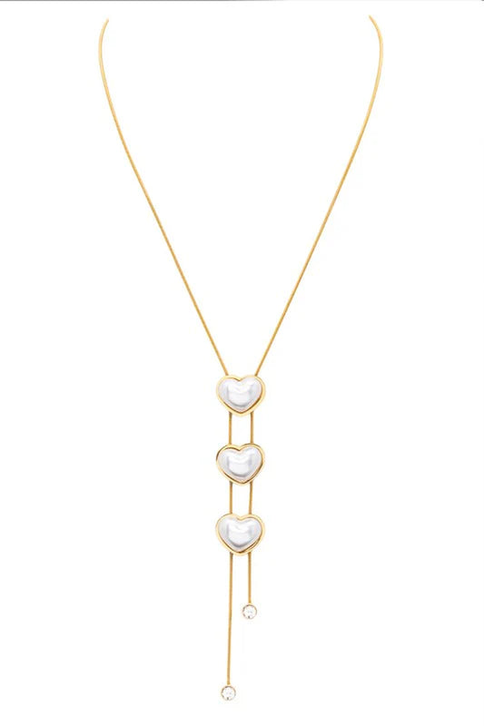 Triple Heart Pendant Necklace with Pearl | Elegant Jewelry