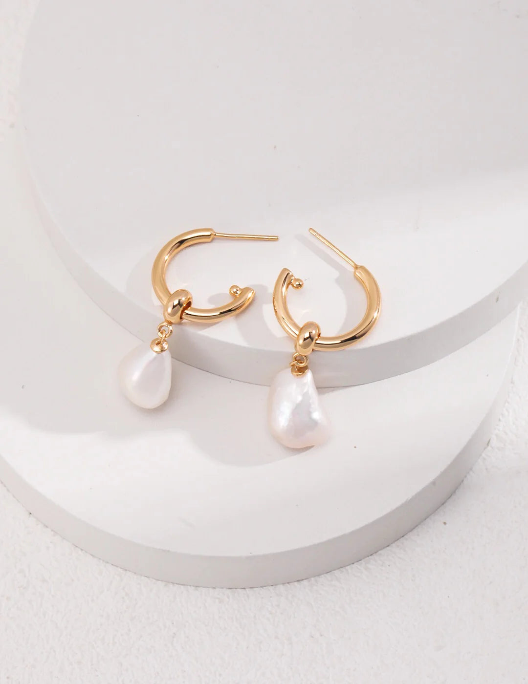 Large Hoop Earrings with Pearl Pendant | Elegant Jewelry