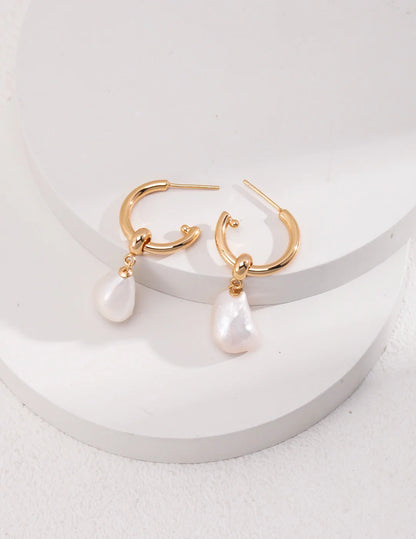 Large Hoop Earrings with Pearl Pendant | Elegant Jewelry