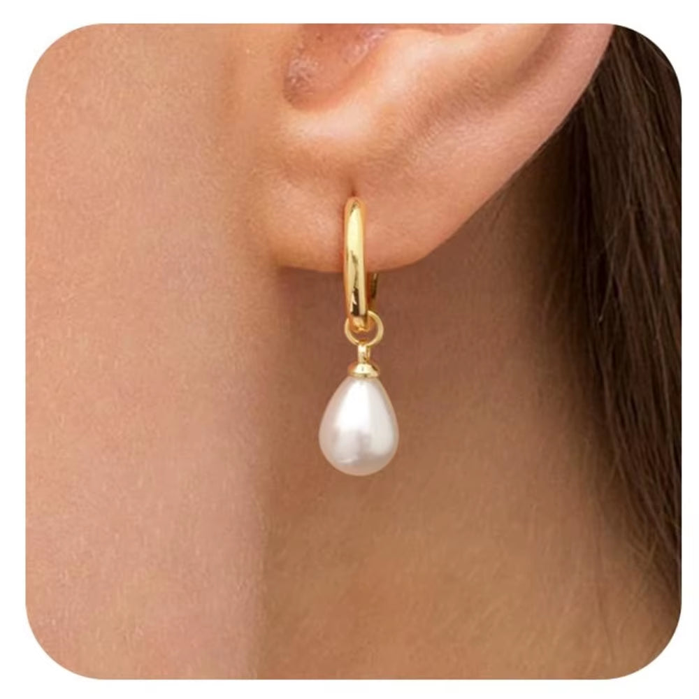 Trendy 14K Gold Plated Pearl Dangle Drop Hoop Huggies Earrings Cubic Zirconia Irregular Knot Pearl Studs Hypoallergenic Earrings
