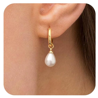 14K Gold Plated Hoop Earrings with Pearl