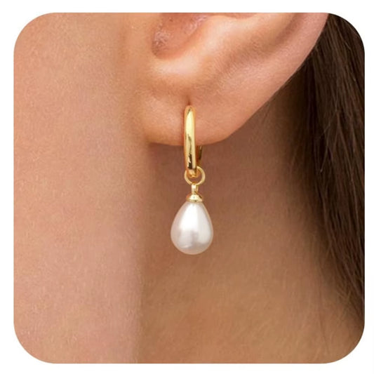 14K Gold Plated Hoop Earrings with Pearl