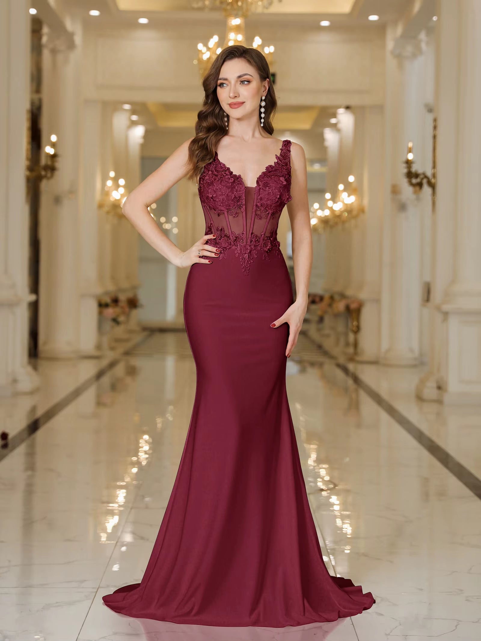 Elegant Straps White Mermaid Wedding Dresses Lace Pearls Backless V Neck Sleeveless Formal Party Gowns Vestido Marriee