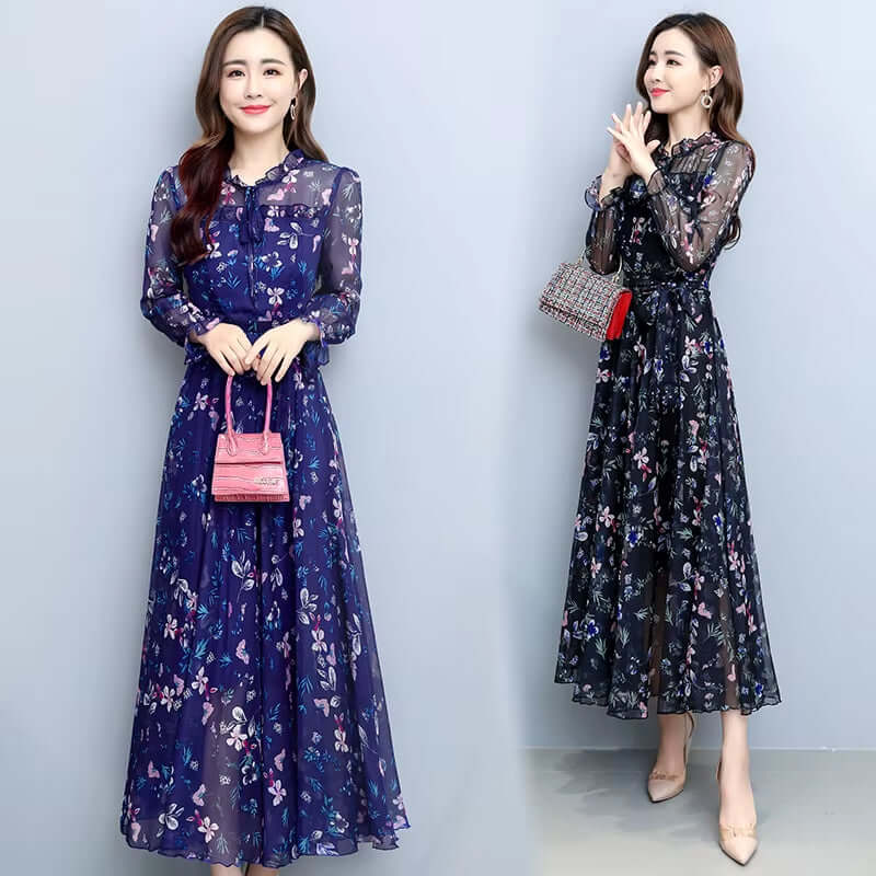 Céleste Floral Chiffon Midi Dress - Dresses | Vireza Boutique