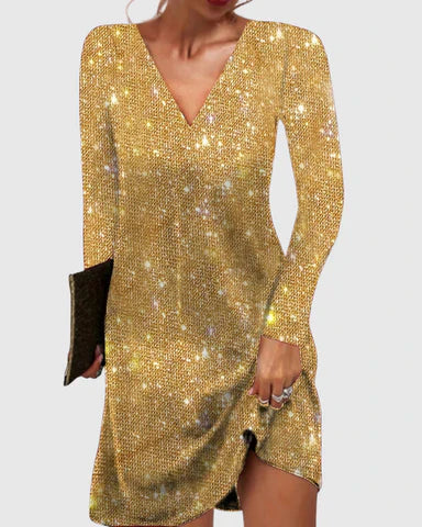Nova mini sequin dress with long sleeves - front view | Vireza Boutique