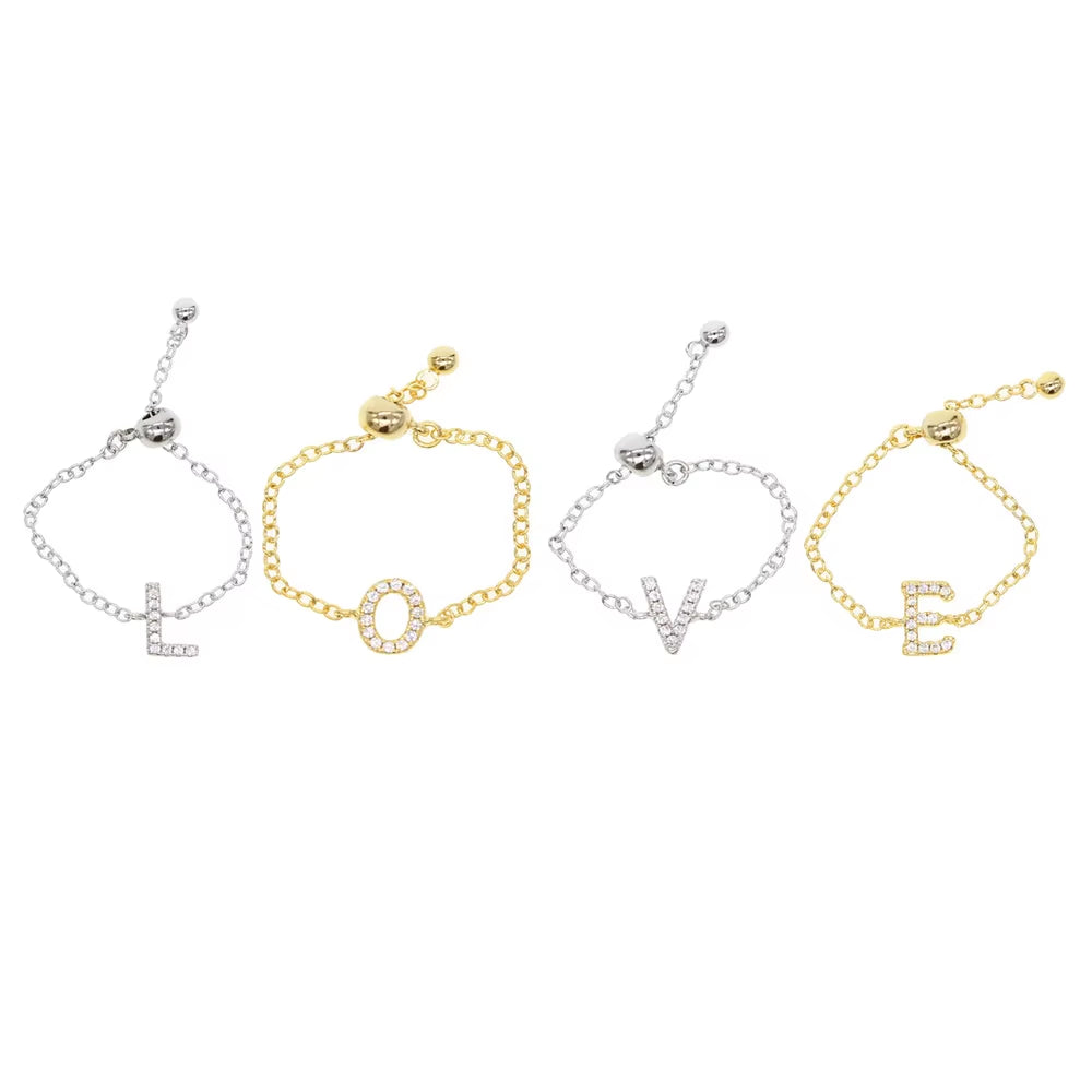 2025 Alphebet Charm Cute Micro Pave Cz Letters Top Quality Link Chain Meanning Latest Design Two Colors Minimal Chain Ring