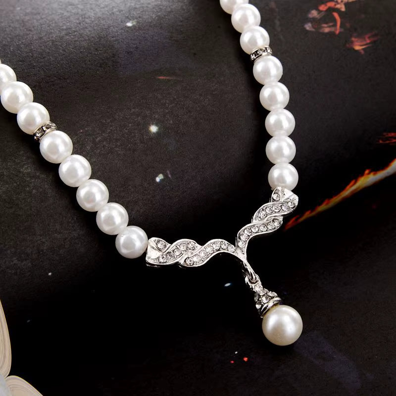 Elegant Simulated-Pearl Bridal Jewelry Sets Rhinestone Pearl Drop NECKLACE+EARRINGS Wedding Jewelry Sets for Women Gifts