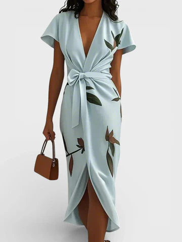 Elena™ elegant floral cross dress - silhouette-defining design | Vireza Boutique
