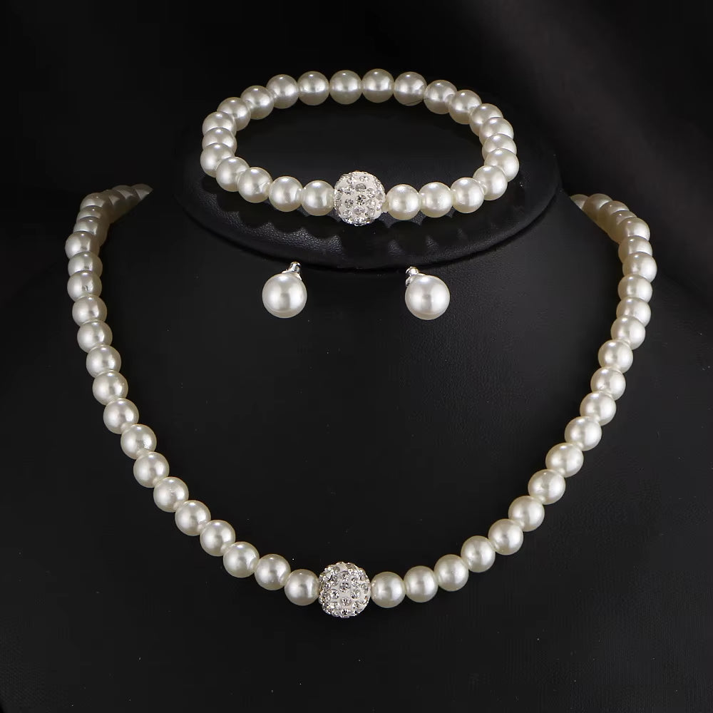 Elegant Simulated-Pearl Bridal Jewelry Sets Rhinestone Pearl Drop NECKLACE+EARRINGS Wedding Jewelry Sets for Women Gifts