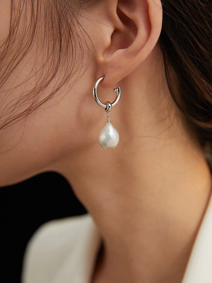 Large Hoop Earrings with Pearl Pendant | Elegant Jewelry