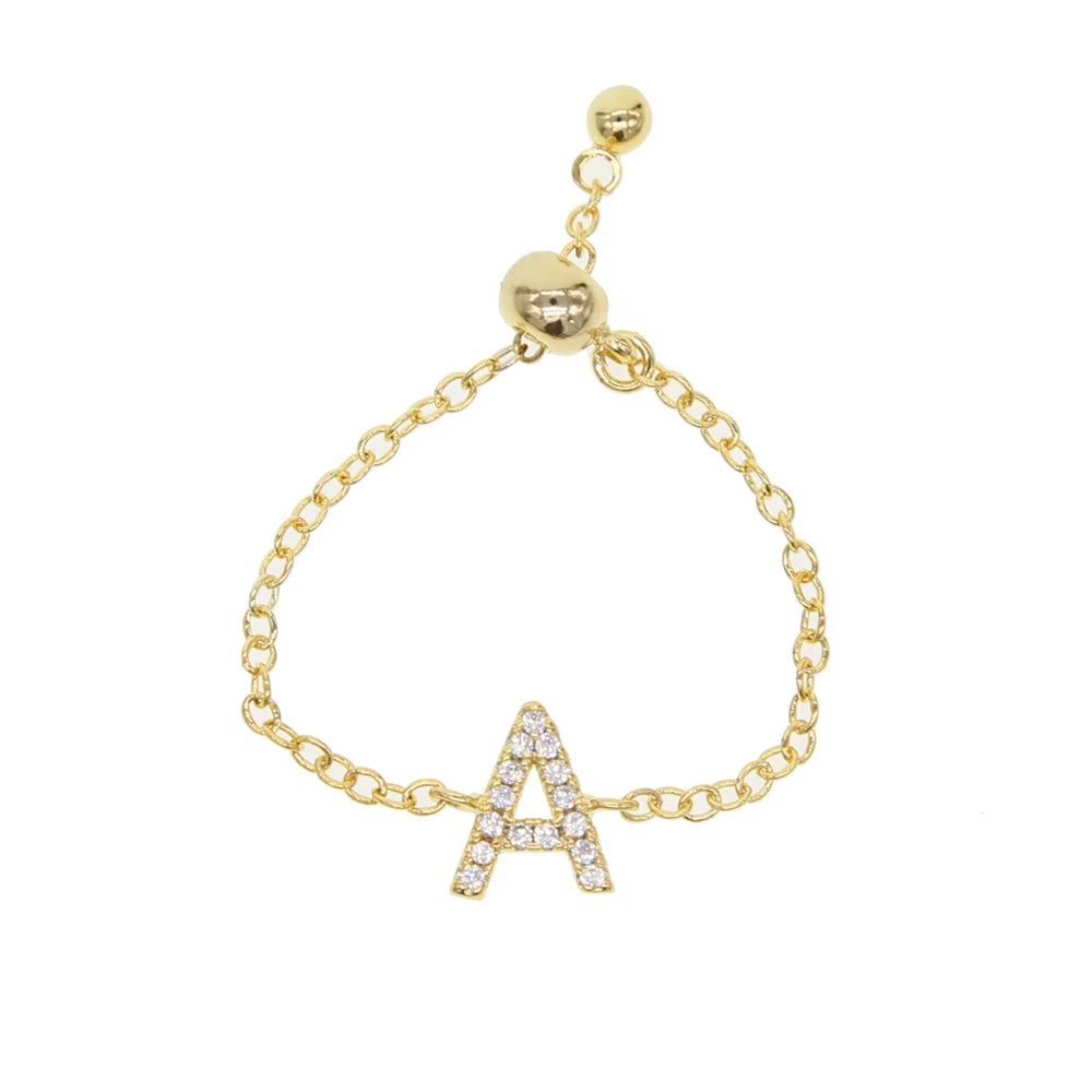 2025 Alphebet Charm Cute Micro Pave Cz Letters Top Quality Link Chain Meanning Latest Design Two Colors Minimal Chain Ring