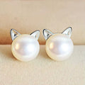 Real 100% 925 Sterling Silver Cat Pearl Stud Earrings for Women Girls Fashion Sterling-Silver-Jewelry Brincos Brinco