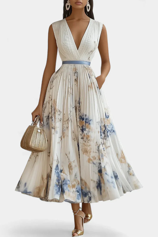 Brisa floral chiffon midi dress - front view | Vireza Boutique