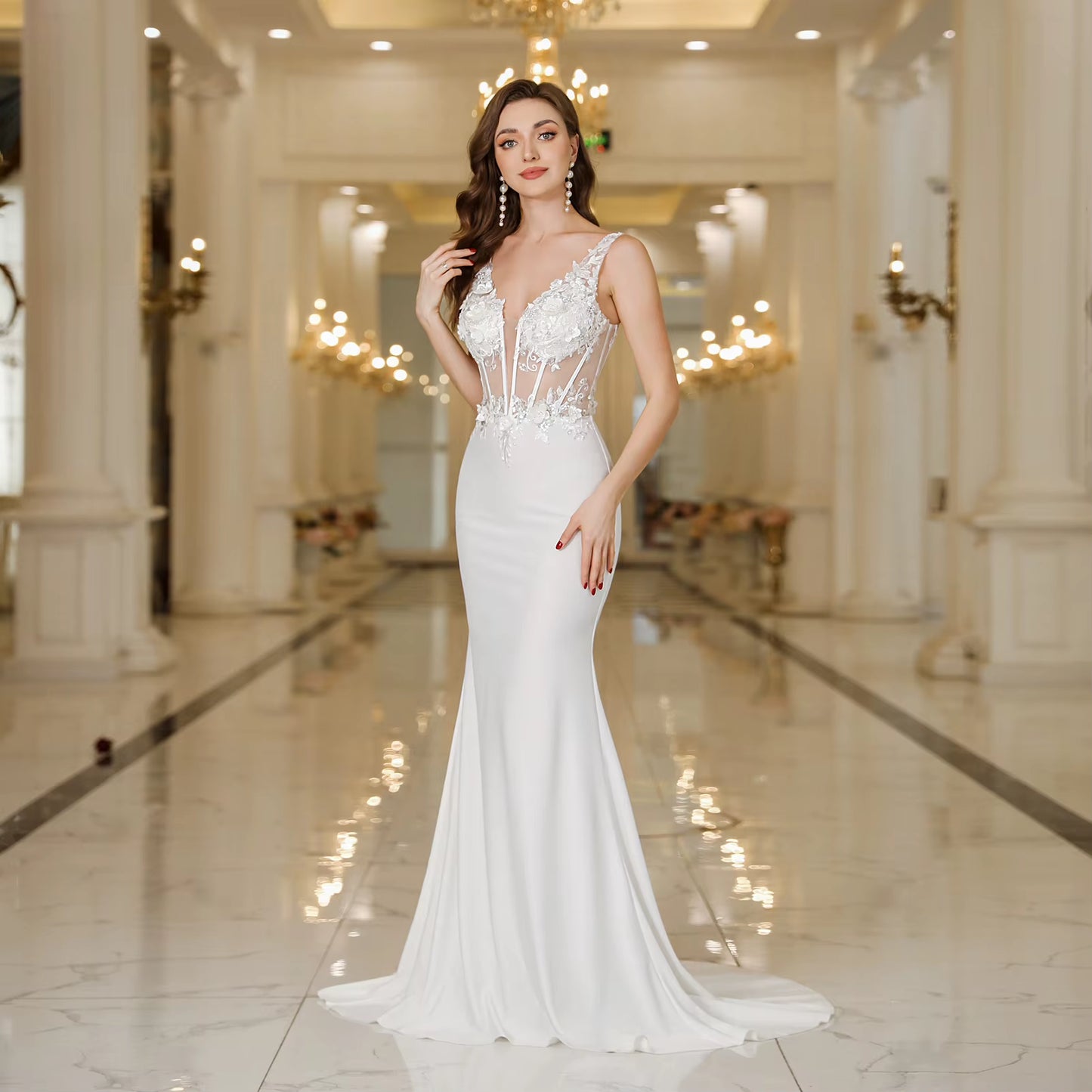Bianca Mermaid Wedding Dress with Lace and Pearls