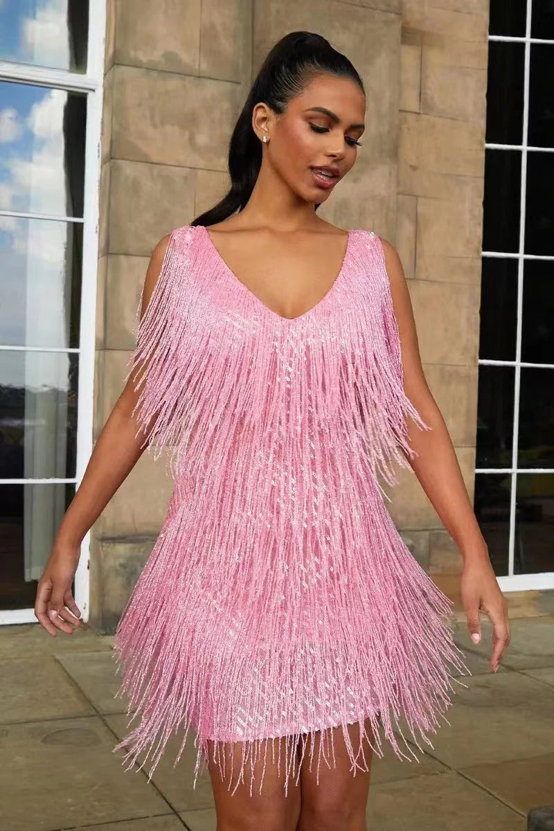 Lola fringe mini party dress - front view | Vireza Boutique