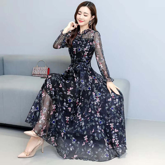 Céleste floral chiffon midi dress - front view | Vireza Boutique