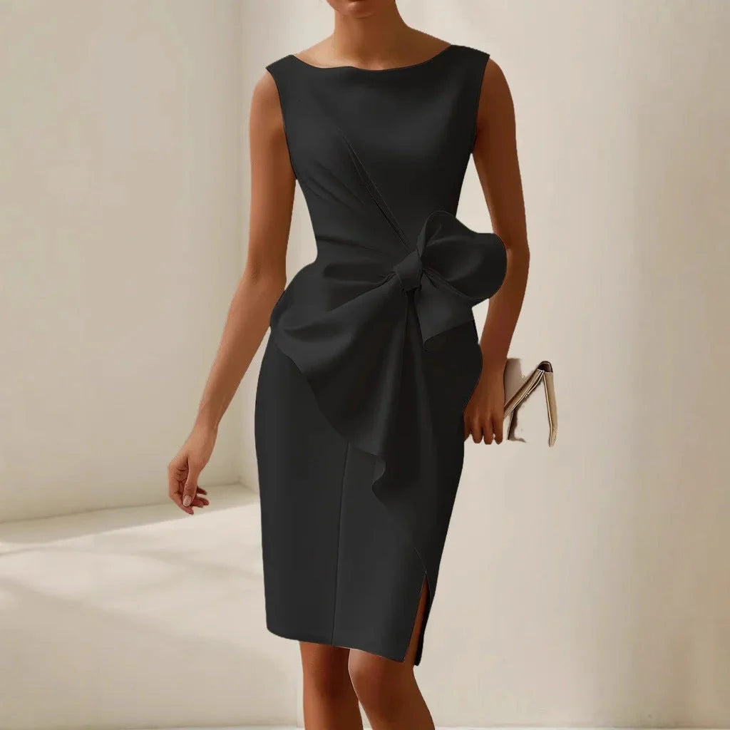 Maia sleeveless bow midi dress - front view | Vireza Boutique
