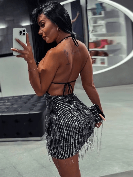 Fringe Halter Backless Mini Dress with Fringe