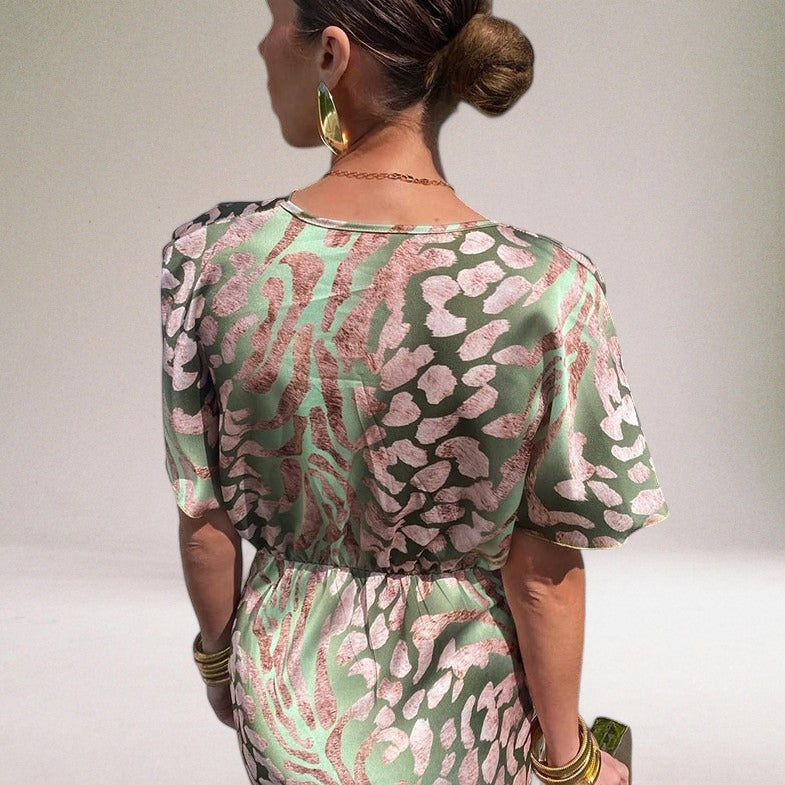 Solène V-neck elegant dress - [ângulo] | Vireza Boutique