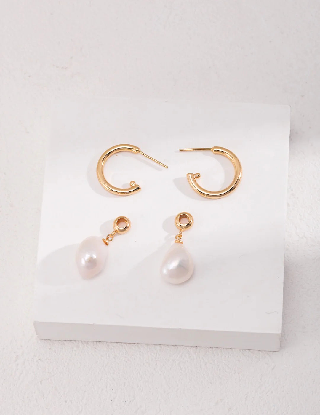 Large Hoop Earrings with Pearl Pendant | Elegant Jewelry