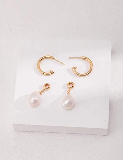 Large Hoop Earrings with Pearl Pendant | Elegant Jewelry