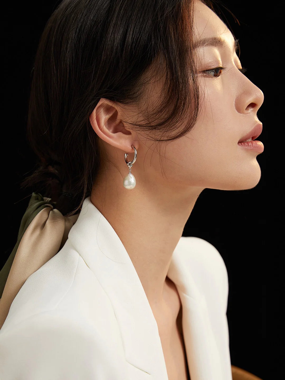 Large Hoop Earrings with Pearl Pendant | Elegant Jewelry