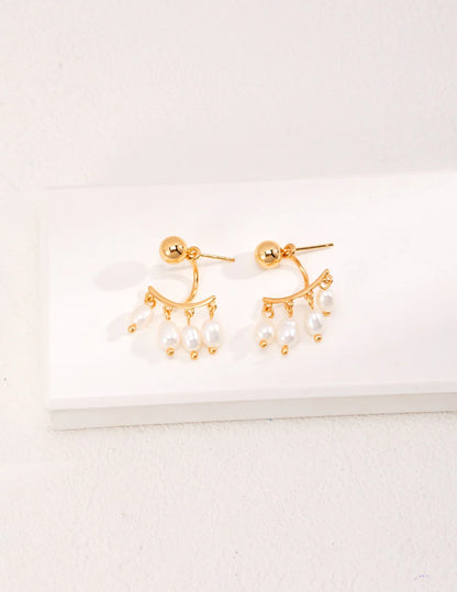 Four-Row Pearl Dangle Earrings | Elegant Jewelry