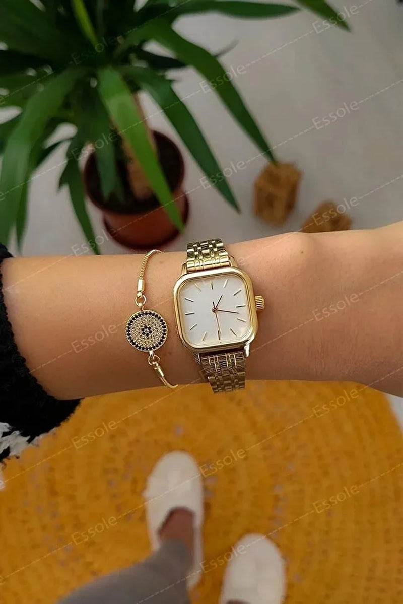 Retro Minimal Square Dial Women’S Wrist Watch