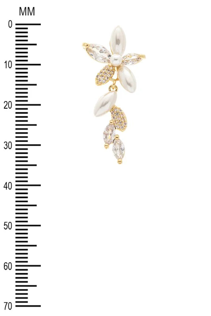 Faux Pearl CZ Flower Drop Earrings