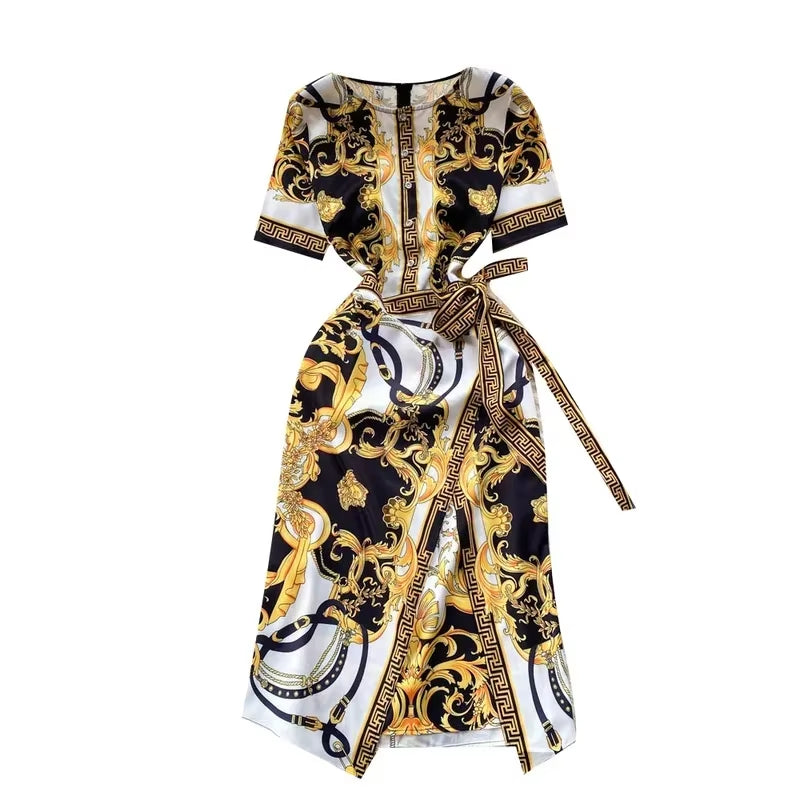 Élise  Floral Midi Dress with Lace and Sleeves