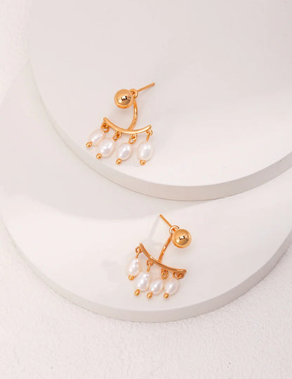 Four-Row Pearl Dangle Earrings | Elegant Jewelry