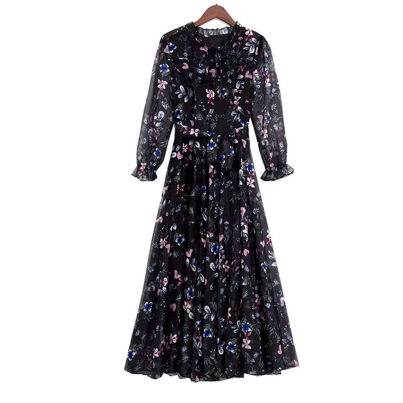 Céleste Floral Chiffon Midi Dress - Dresses | Vireza Boutique