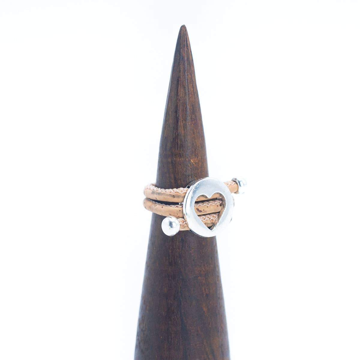 Hollow Heart Pendant Ring | Zamak & Cork Cord | Vireza Boutique