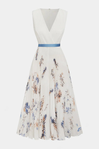 Brisa floral chiffon midi dress - front view | Vireza Boutique
