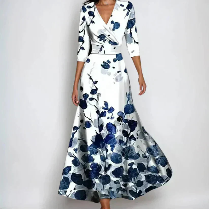 Maria Joana floral dress with wrap neckline - front view | Vireza Boutique