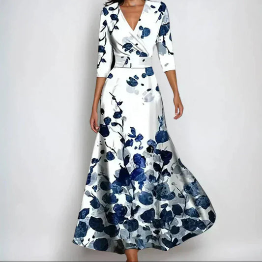 Maria Joana floral dress with wrap neckline - front view | Vireza Boutique