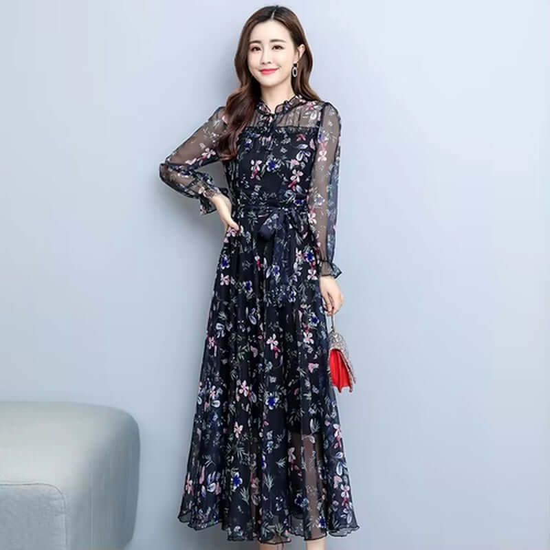 Céleste Floral Chiffon Midi Dress - Dresses | Vireza Boutique