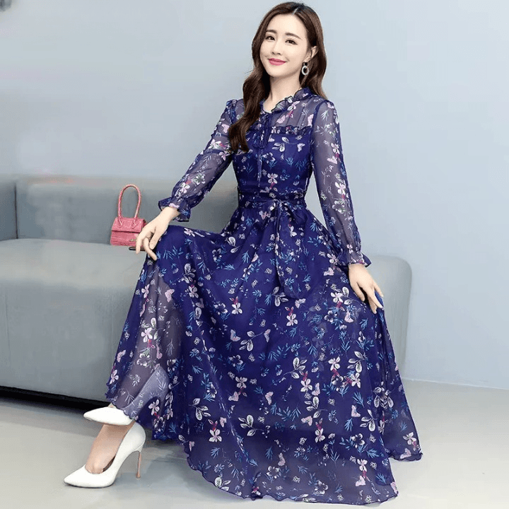 Céleste Floral Chiffon Midi Dress - Dresses | Vireza Boutique