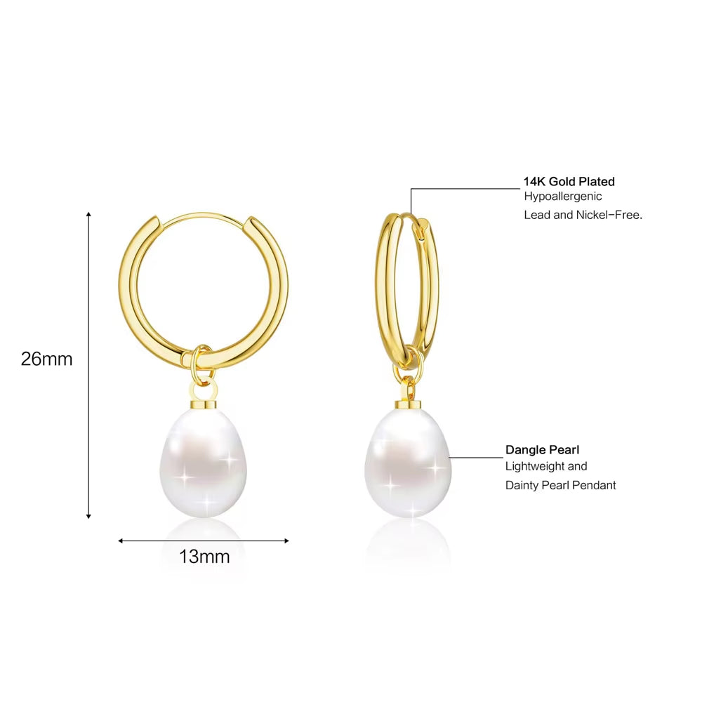 14K Gold Plated Hoop Earrings with Pearl
