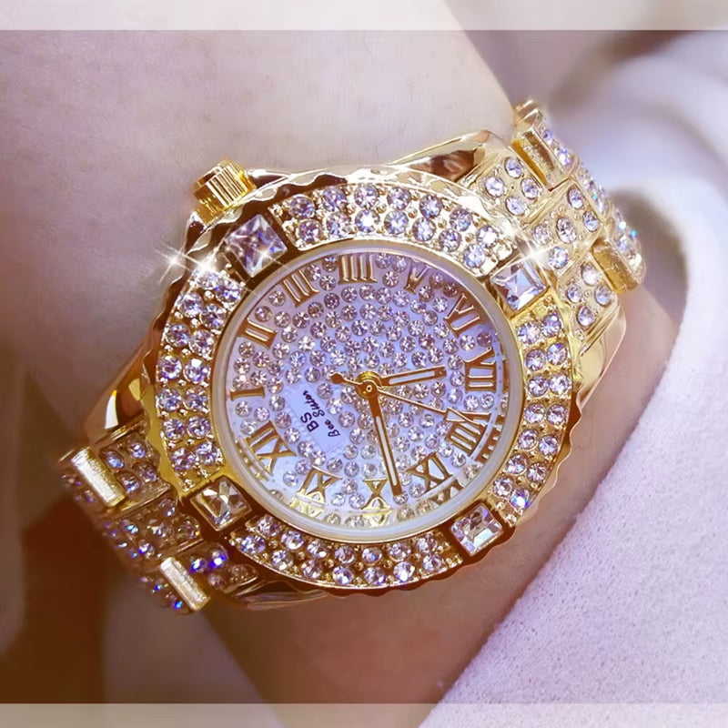 Women Watches Diamond Gold Watch Ladies Wrist Watches Luxury Brand Rhinestone Women'S Bracelet Watches Female Relogio Feminino