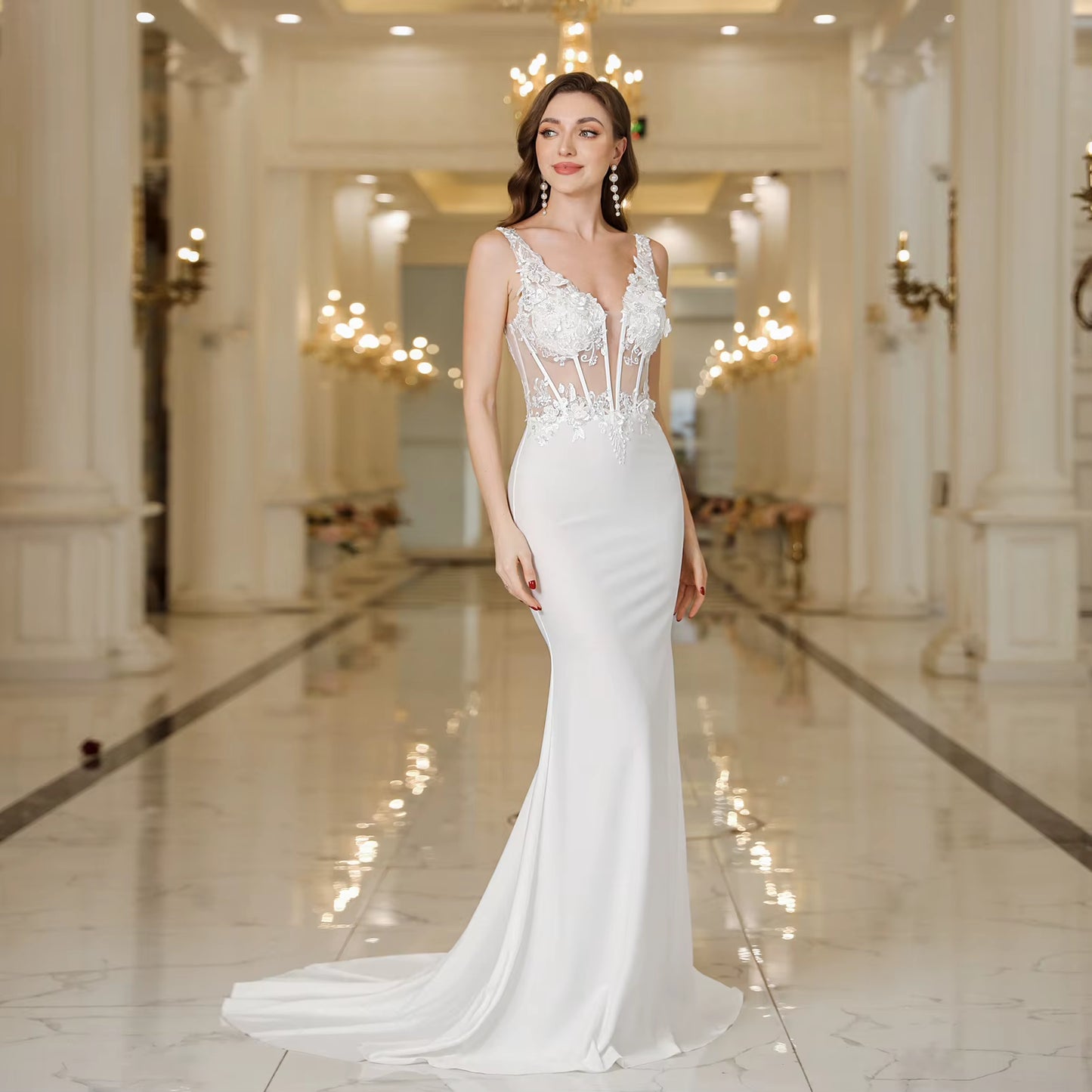 Bianca Mermaid Wedding Dress with Lace and Pearls